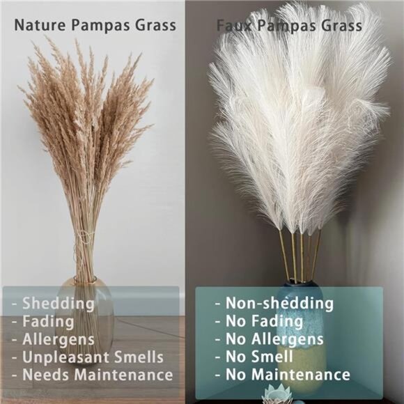 10 Stems Pampas Grass Decor - 38'' Faux Pampas Grass Decor Tall Pampas Grass - Picture 4 of 7